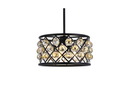 Elegant Crystal Grid Hoop 3 Light Chandelier - Matte Black/Gold, L 16" (1214D16MB-GT-RC)