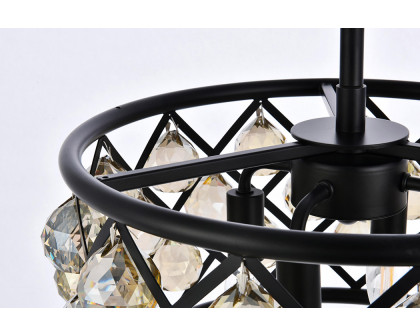 Elegant Crystal Grid Hoop 3 Light Chandelier - Matte Black/Gold, L 16" (1214D16MB-GT-RC)