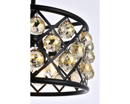 Elegant Crystal Grid Hoop 3 Light Chandelier - Matte Black/Gold, L 16" (1214D16MB-GT-RC)