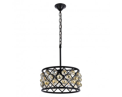 Elegant Crystal Grid Hoop 3 Light Chandelier - Matte Black/Gold, L 16" (1214D16MB-GT-RC)