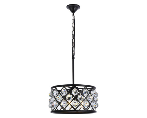 Elegant Crystal Grid Hoop 3 Light Chandelier - Matte Black, L 16" (1214D16MB-RC)