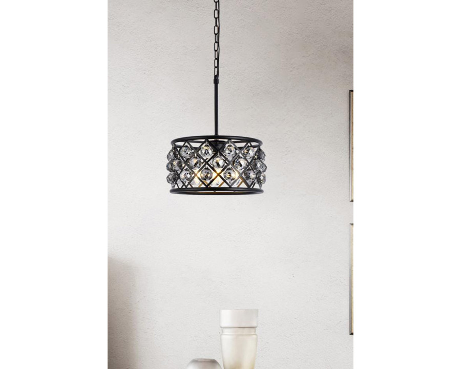 Elegant Crystal Grid Hoop 3 Light Chandelier - Matte Black/Silver, L 16" (1214D16MB-SS-RC)