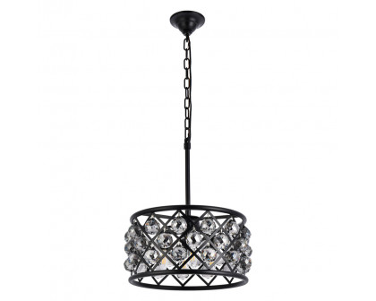 Elegant Crystal Grid Hoop 3 Light Chandelier - Matte Black/Silver, L 16" (1214D16MB-SS-RC)