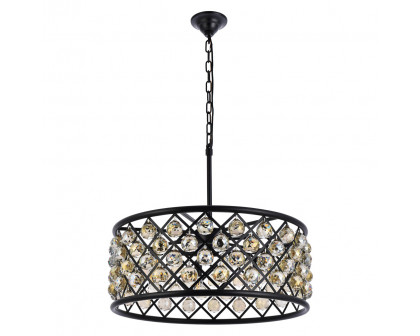 Elegant Crystal Grid Hoop 3 Light Chandelier - Matte Black/Gold, L 25" (1214D25MB-GT-RC)