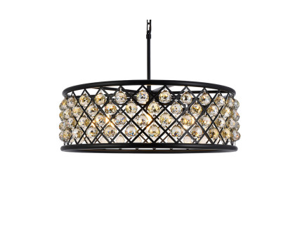 Elegant Crystal Grid Hoop 3 Light Chandelier - Matte Black/Gold, L 32" (1214D32MB-GT-RC)