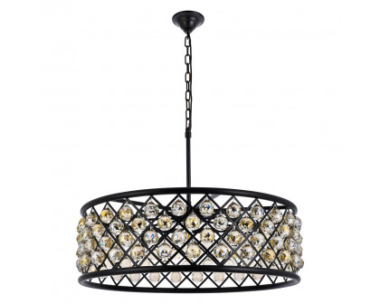 Elegant Crystal Grid Hoop 3 Light Chandelier - Matte Black/Gold, L 32" (1214D32MB-GT-RC)