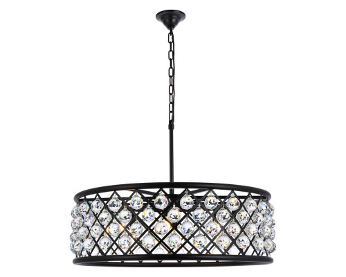 Elegant Crystal Grid Hoop 3 Light Chandelier - Matte Black, L 32" (1214D32MB-RC)