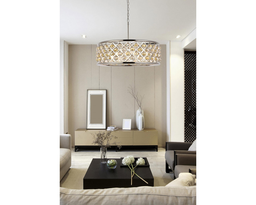 Elegant Crystal Grid Hoop 3 Light Chandelier - Polished Nickel/Gold, L 32" (1214D32PN-GT-RC)