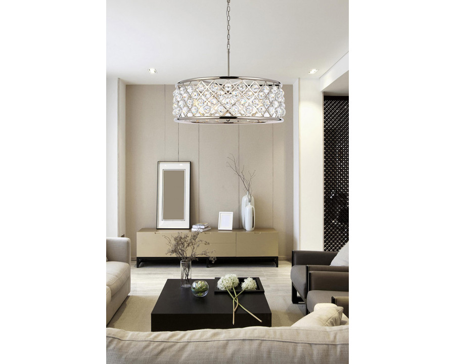 Elegant Crystal Grid Hoop 3 Light Chandelier - Polished Nickel, L 32" (1214D32PN-RC)