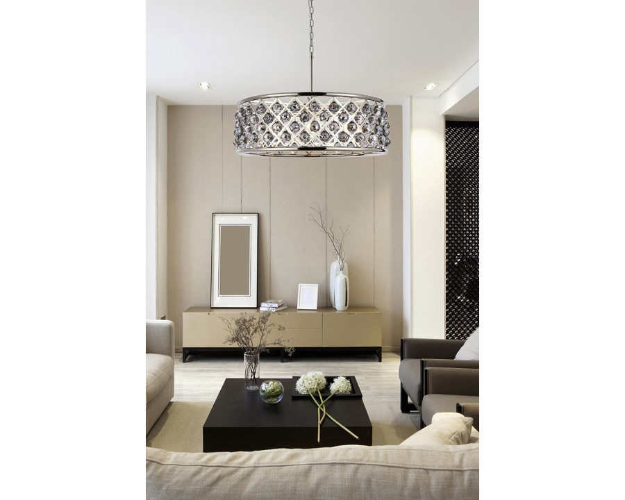 Elegant Crystal Grid Hoop 3 Light Chandelier - Polished Nickel/Silver, L 32" (1214D32PN-SS-RC)