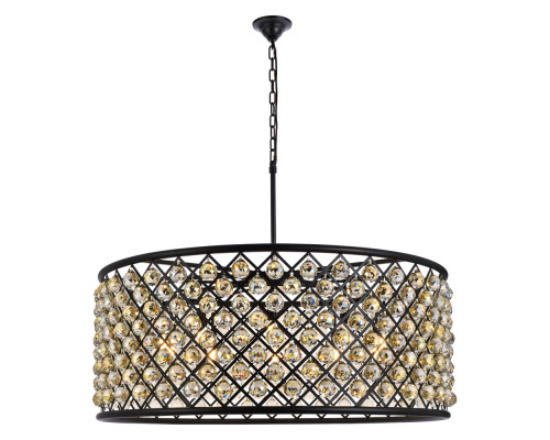 Elegant Crystal Grid Hoop 3 Light Chandelier - Matte Black/Gold, L 43" (1214G43MB-GT-RC)