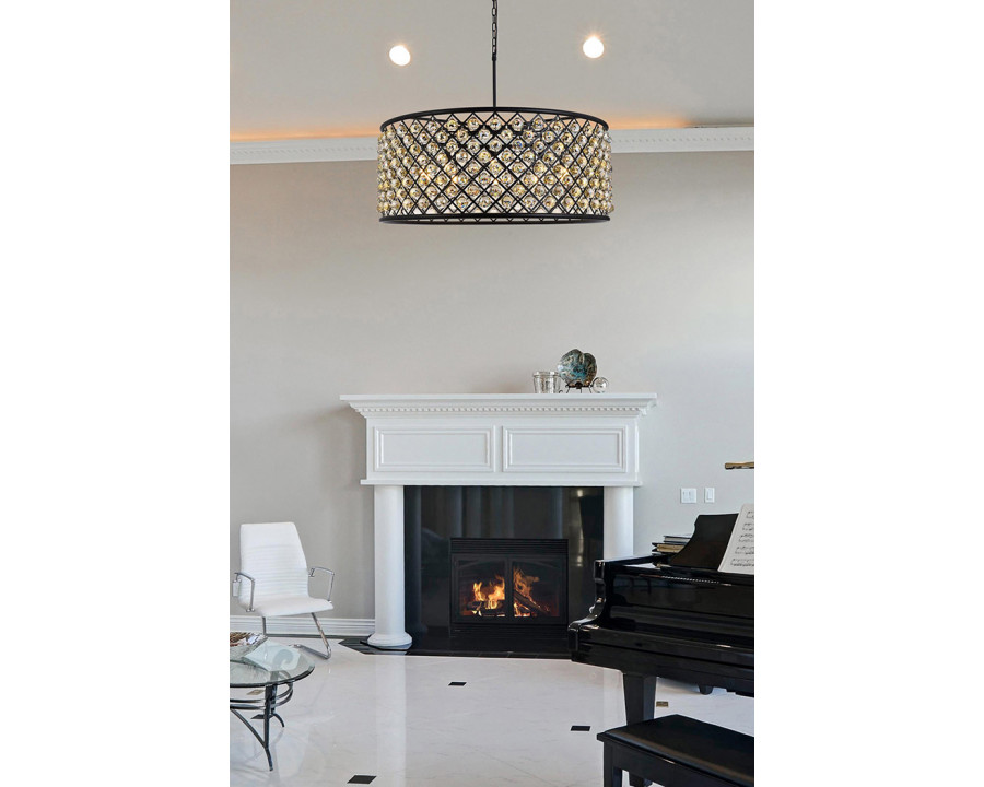 Elegant Crystal Grid Hoop 3 Light Chandelier - Matte Black/Gold, L 43" (1214G43MB-GT-RC)