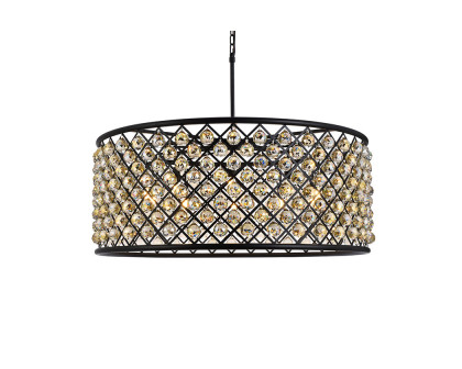 Elegant Crystal Grid Hoop 3 Light Chandelier - Matte Black/Gold, L 43" (1214G43MB-GT-RC)