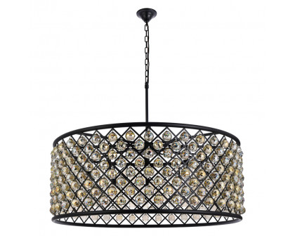 Elegant Crystal Grid Hoop 3 Light Chandelier - Matte Black/Gold, L 43" (1214G43MB-GT-RC)