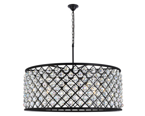 Elegant Crystal Grid Hoop 3 Light Chandelier - Matte Black, L 43" (1214G43MB-RC)