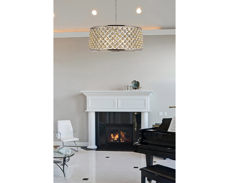 Elegant Crystal Grid Hoop 3 Light Chandelier - Polished Nickel/Gold, L 43" (1214G43PN-GT-RC)