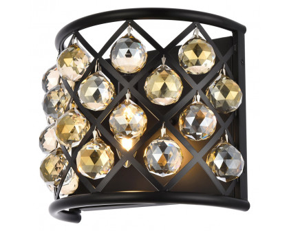 Elegant Crystal Grid 1 Light 11" Crystal Wall Sconce - Matte Black/Golden Teak (1214W11MB-GT-RC)