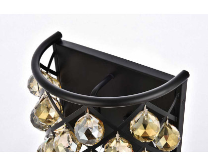 Elegant Crystal Grid 1 Light 11" Crystal Wall Sconce - Matte Black/Golden Teak (1214W11MB-GT-RC)