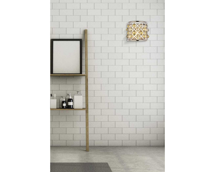 Elegant Crystal Grid 1 Light Crystal Wall Sconce - Polished Nickel/Golden Teak (1214W11PN-GT-RC)