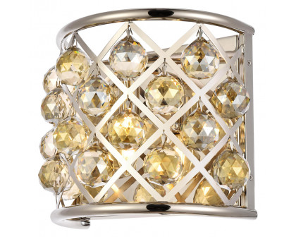 Elegant Crystal Grid 1 Light Crystal Wall Sconce - Polished Nickel/Golden Teak (1214W11PN-GT-RC)