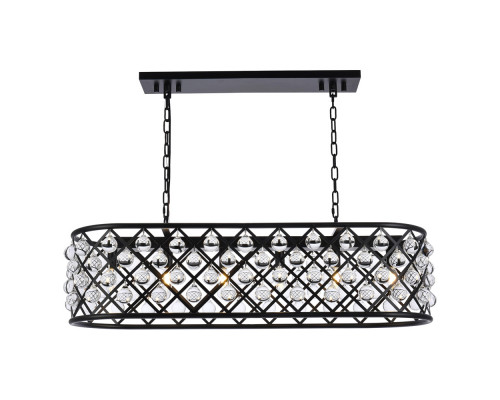 Elegant Crystal Grid Rectangular 7 Light Chandelier - Matte Black, L 40" (1215G40MB-RC)