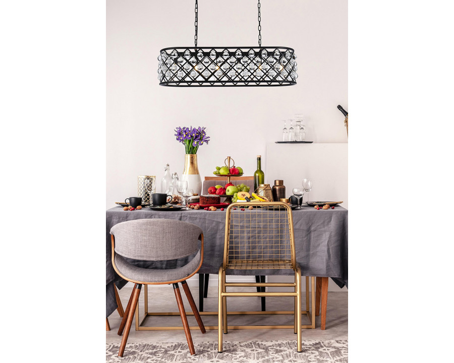 Elegant Crystal Grid Rectangular 7 Light Chandelier - Matte Black, L 40" (1215G40MB-RC)