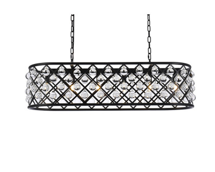 Elegant Crystal Grid Rectangular 7 Light Chandelier - Matte Black, L 40" (1215G40MB-RC)