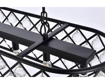 Elegant Crystal Grid Rectangular 7 Light Chandelier - Matte Black, L 40" (1215G40MB-RC)