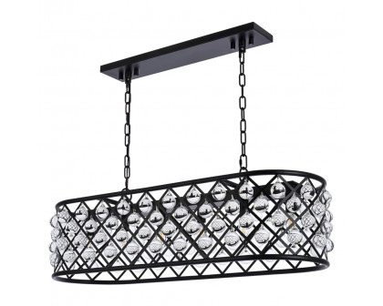 Elegant Crystal Grid Rectangular 7 Light Chandelier - Matte Black, L 40" (1215G40MB-RC)