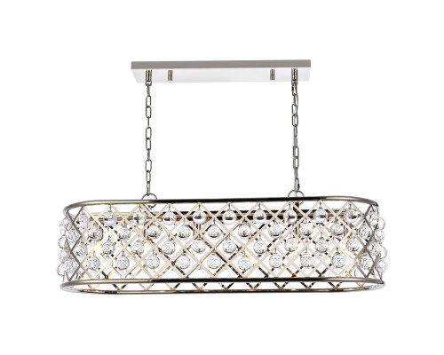 Elegant Crystal Grid Rectangular 7 Light Chandelier - Polished Nickel, L 40" (1215G40PN-RC)