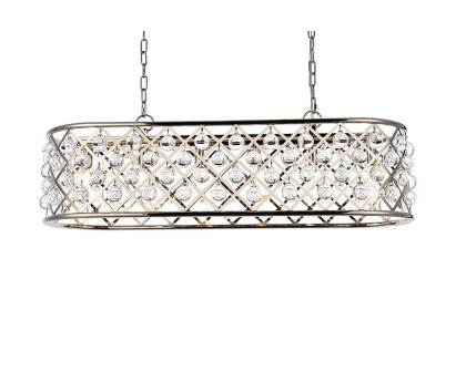 Elegant Crystal Grid Rectangular 7 Light Chandelier - Polished Nickel, L 40" (1215G40PN-RC)