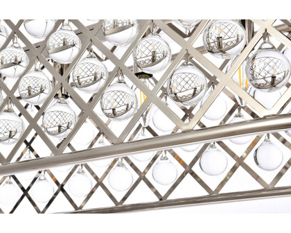 Elegant Crystal Grid Rectangular 7 Light Chandelier - Polished Nickel, L 40" (1215G40PN-RC)