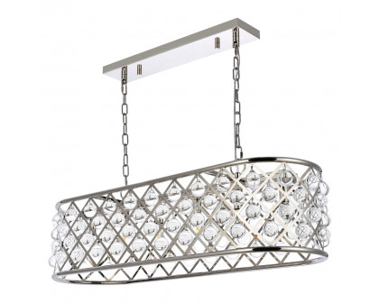 Elegant Crystal Grid Rectangular 7 Light Chandelier - Polished Nickel, L 40" (1215G40PN-RC)