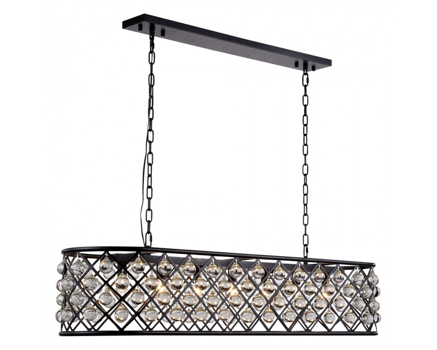 Elegant Crystal Grid Rectangular 7 Light Chandelier - Matte Black, L 50" (1215G50MB-RC)