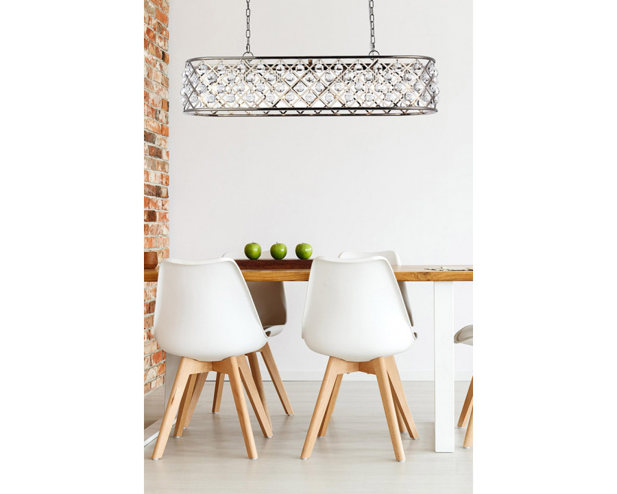 Elegant Crystal Grid Rectangular 7 Light Chandelier - Polished Nickel, L 50" (1215G50PN-RC)