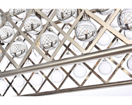 Elegant Crystal Grid Rectangular 7 Light Chandelier - Polished Nickel, L 50" (1215G50PN-RC)