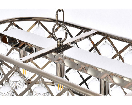 Elegant Crystal Grid Rectangular 7 Light Chandelier - Polished Nickel, L 50" (1215G50PN-RC)