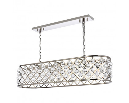 Elegant Crystal Grid Rectangular 7 Light Chandelier - Polished Nickel, L 50" (1215G50PN-RC)