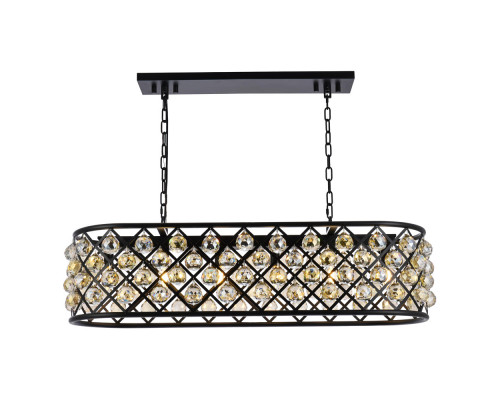 Elegant Crystal Grid Rectangular 7 Light Chandelier - Matte Black/Gold, L 40" (1216G40MB-GT-RC)