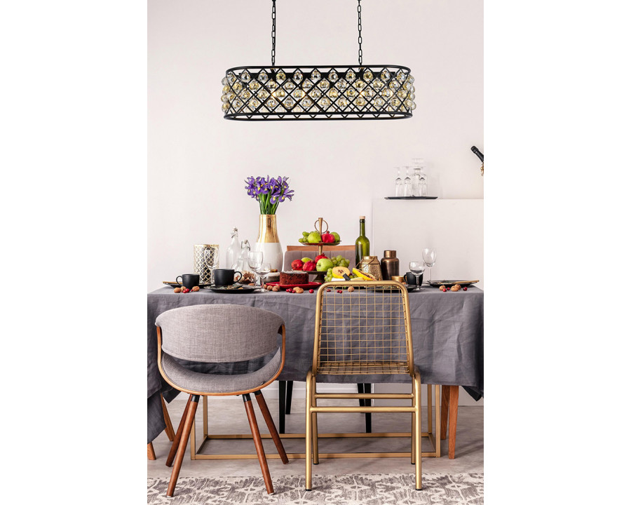 Elegant Crystal Grid Rectangular 7 Light Chandelier - Matte Black/Gold, L 40" (1216G40MB-GT-RC)