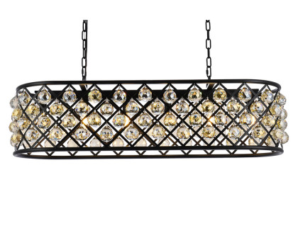 Elegant Crystal Grid Rectangular 7 Light Chandelier - Matte Black/Gold, L 40" (1216G40MB-GT-RC)