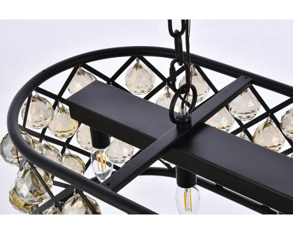 Elegant Crystal Grid Rectangular 7 Light Chandelier - Matte Black/Gold, L 40" (1216G40MB-GT-RC)