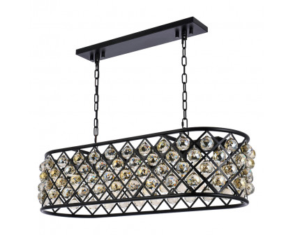 Elegant Crystal Grid Rectangular 7 Light Chandelier - Matte Black/Gold, L 40" (1216G40MB-GT-RC)