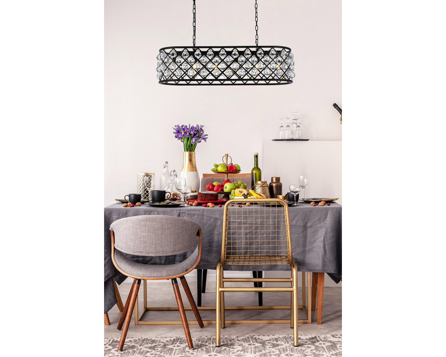 Elegant Crystal Grid Rectangular 7 Light Chandelier - Matte Black, L 40" (1216G40MB-RC)