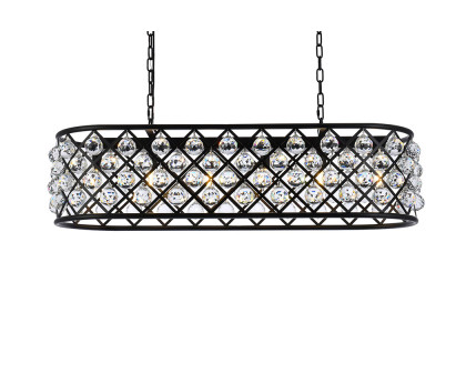 Elegant Crystal Grid Rectangular 7 Light Chandelier - Matte Black, L 40" (1216G40MB-RC)