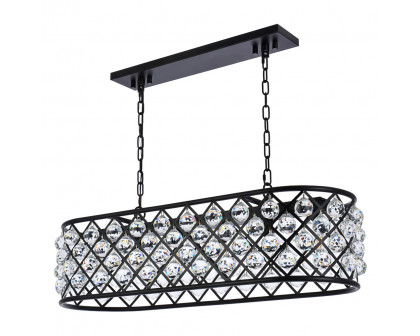 Elegant Crystal Grid Rectangular 7 Light Chandelier - Matte Black, L 40" (1216G40MB-RC)