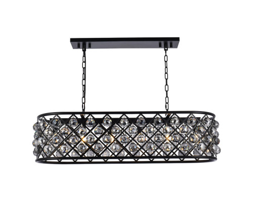 Elegant Crystal Grid Rectangular 7 Light Chandelier - Matte Black/Silver, L 40" (1216G40MB-SS-RC)