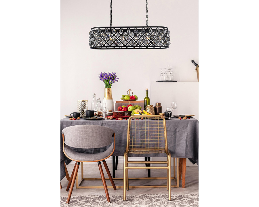 Elegant Crystal Grid Rectangular 7 Light Chandelier - Matte Black/Silver, L 40" (1216G40MB-SS-RC)