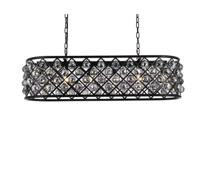 Elegant Crystal Grid Rectangular 7 Light Chandelier - Matte Black/Silver, L 40" (1216G40MB-SS-RC)