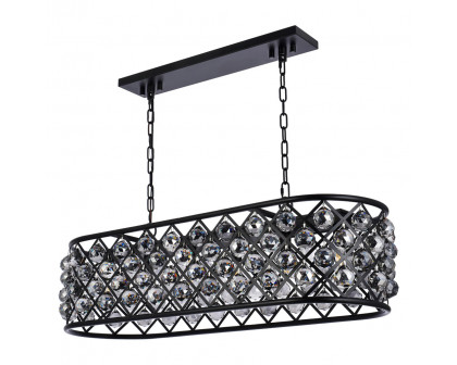 Elegant Crystal Grid Rectangular 7 Light Chandelier - Matte Black/Silver, L 40" (1216G40MB-SS-RC)